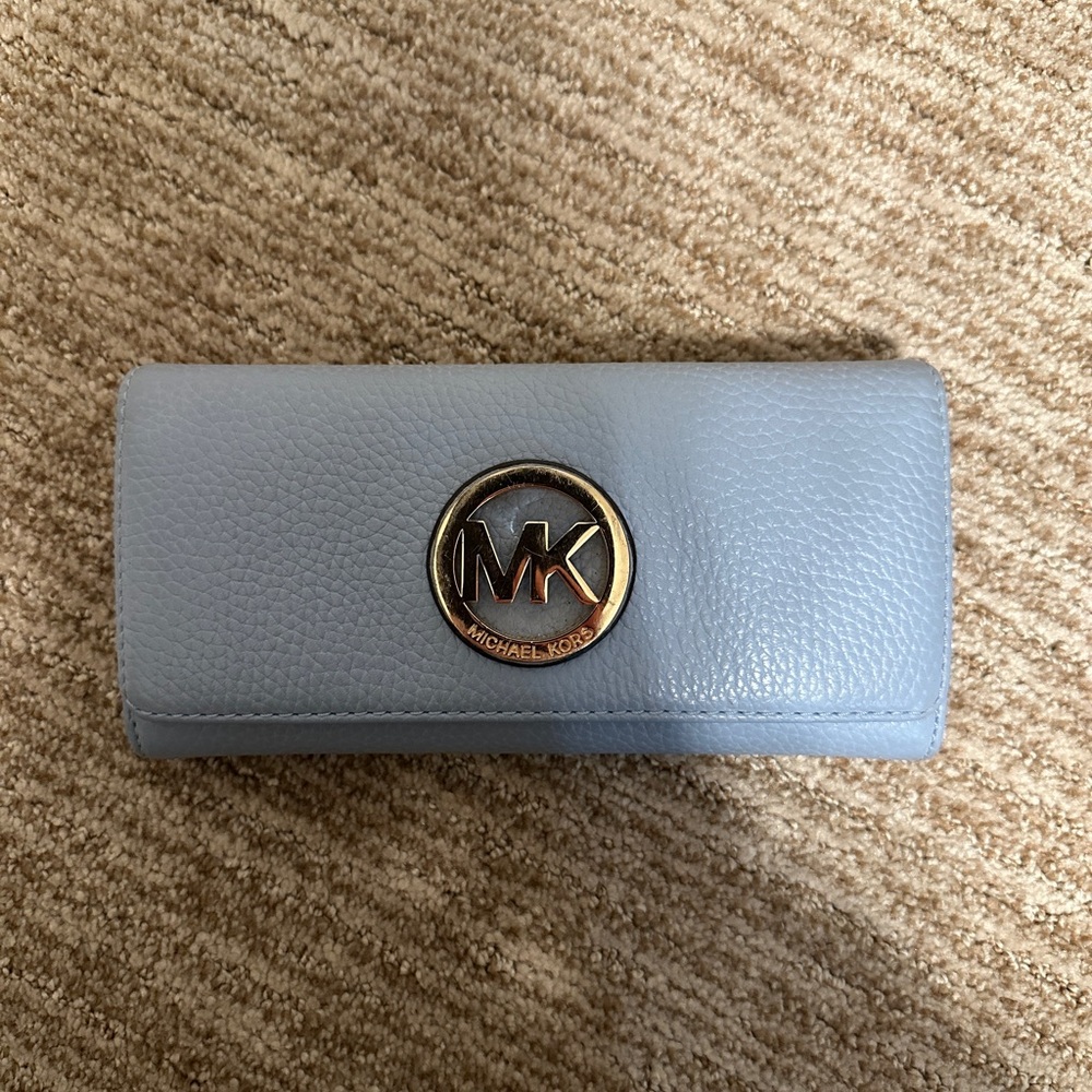 Michael Kors Sky Blue Wallet with Gold Logo